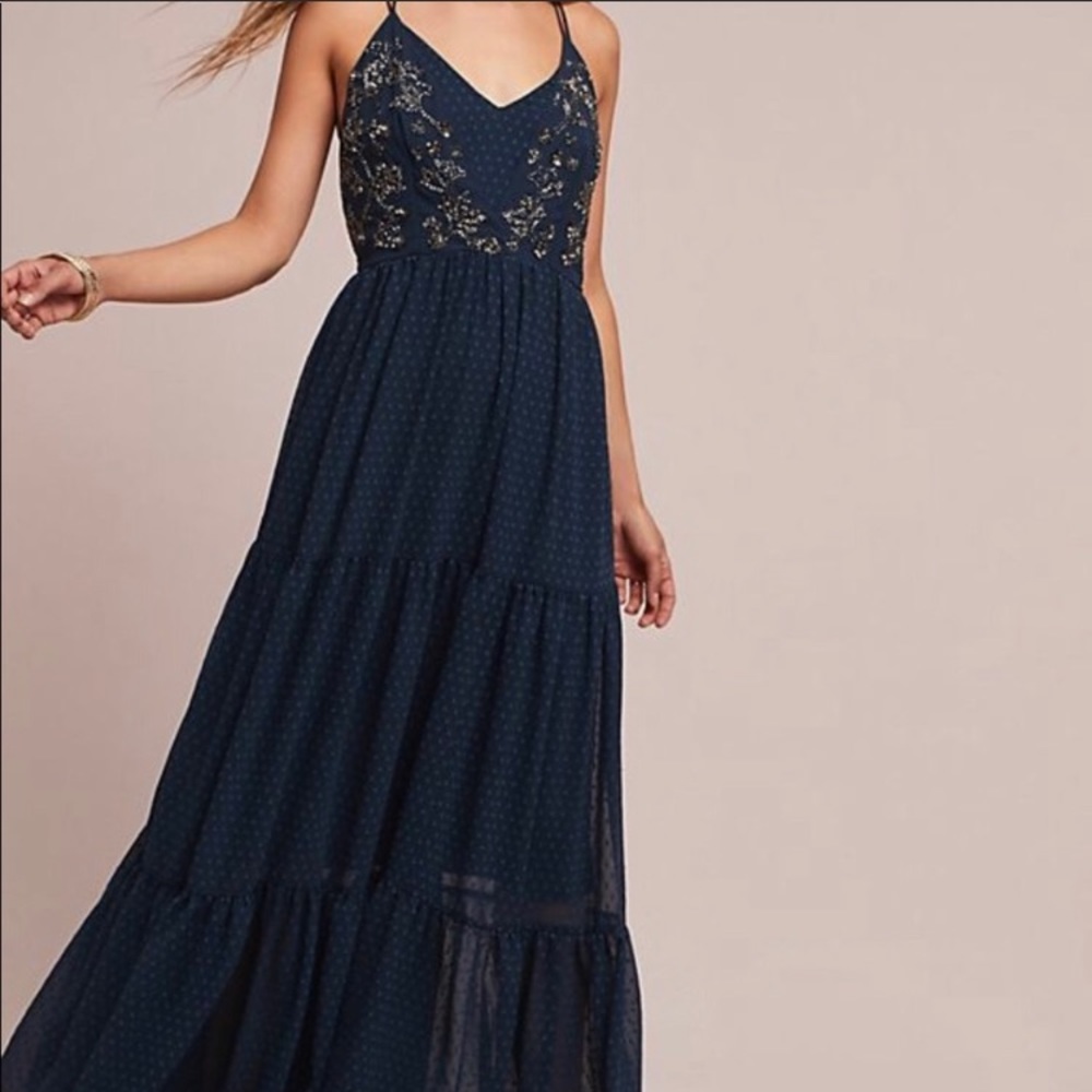 Lucinda Maxi Dress by RANNA GILL Blue Beaded